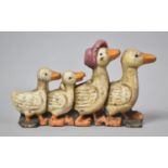 A Modern Painted Cast Iron Doorstop in the Form of Duck Family, 25cm Long