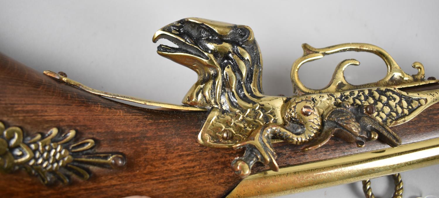 A Mid 20th Century Reproduction Brass Mounted Wall Hanging Flintlock Rifle, 107cm long - Image 3 of 3