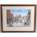 A Framed Print, Bridge Street Stockport, Limited Edition No.15/80 by Allan Harris, 38x28cm