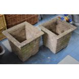 A Pair of Reconstituted Stone Brick Stylised Planters, 40cm Square