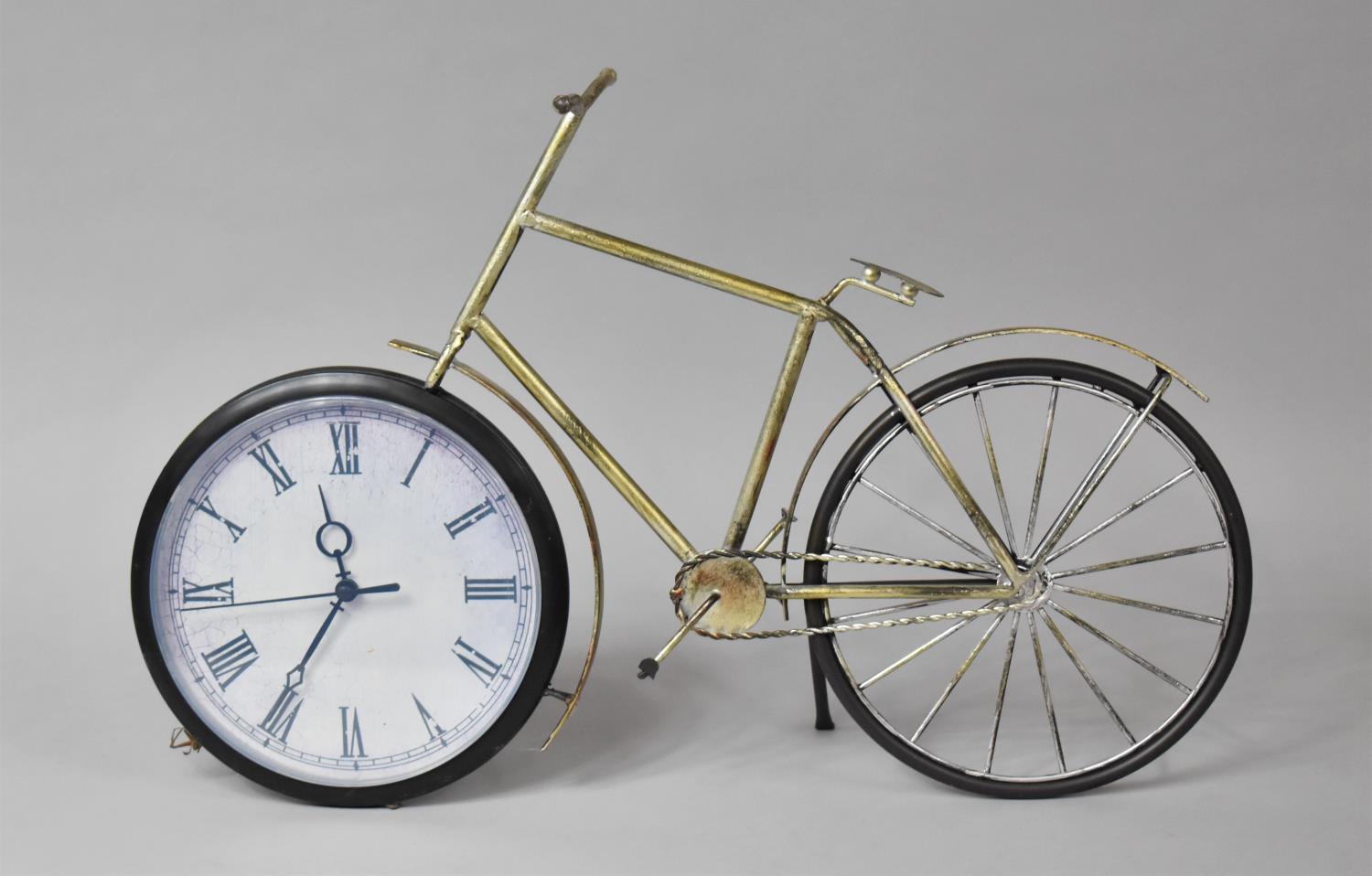 A Modern Novelty Mantle Clock in the Form of a Metal Vintage Bicycle, Battery Movement, 48cm Long