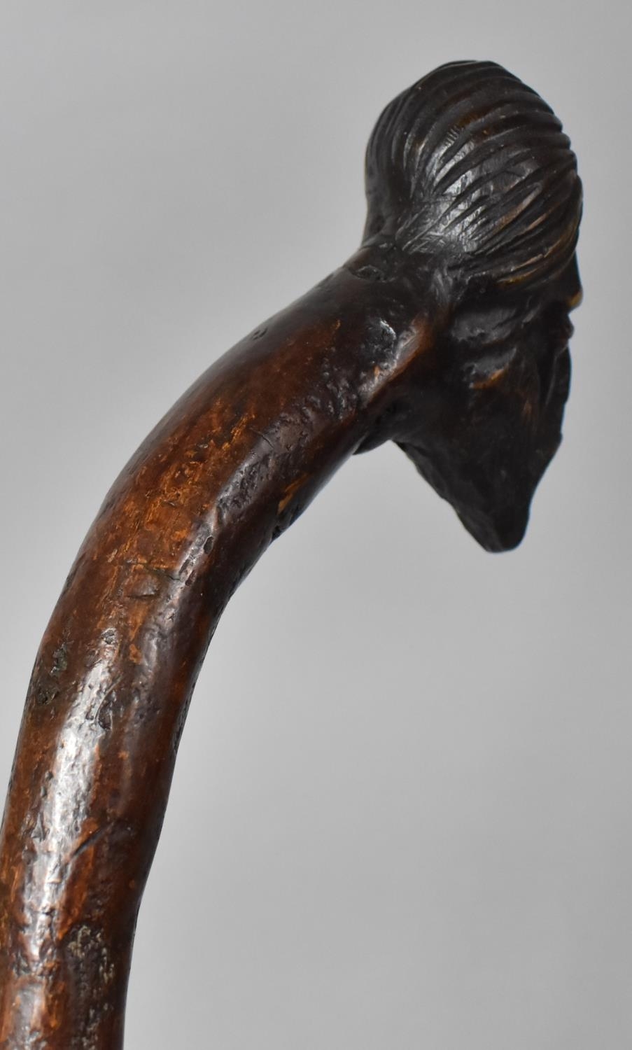 A 19th Century Folk Art Carved Walking Stick, the Handle Modelled as a Saracens Head, 102cm Long - Image 6 of 6