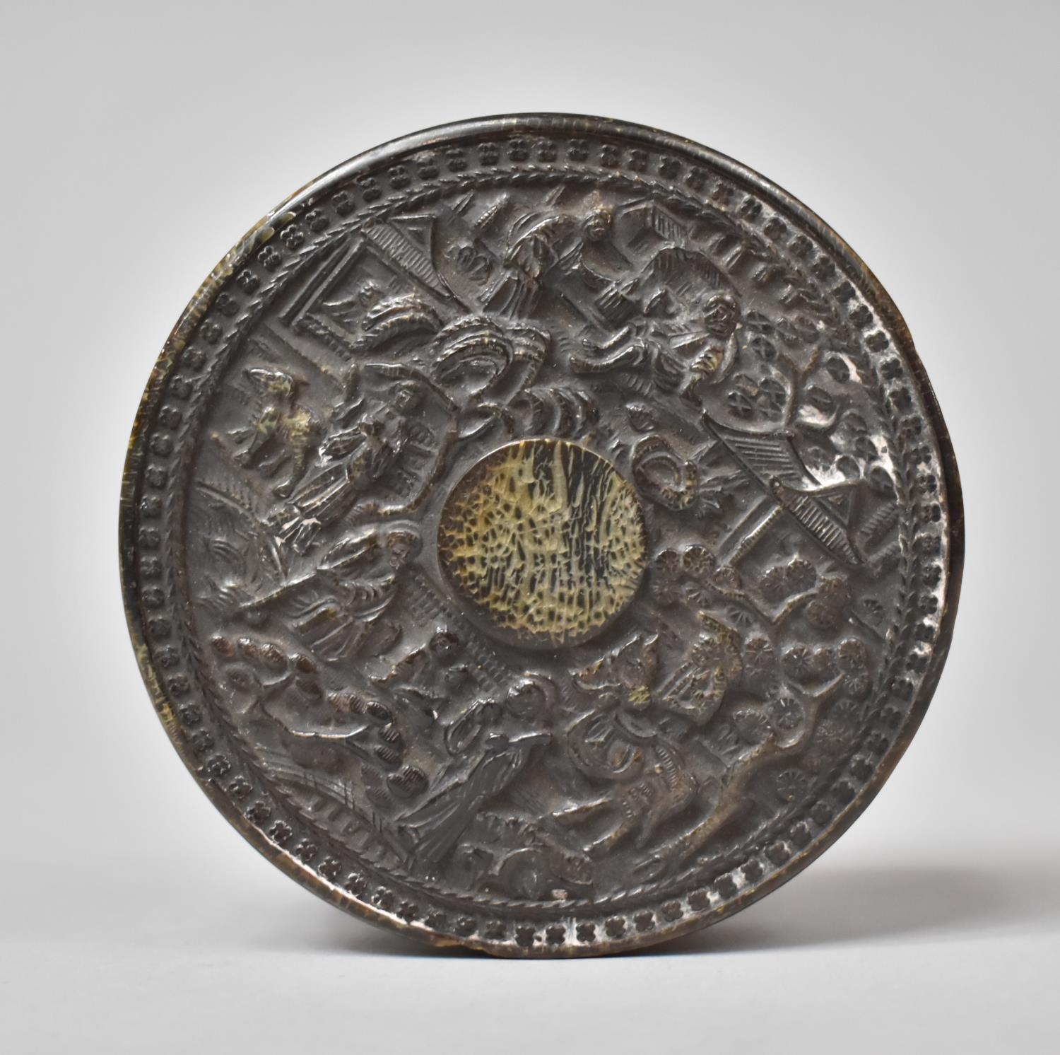 A Mid 19th Century Cantonese Circular Snuff Box and Cover in Tortoiseshell and with Silver Mounts. - Image 2 of 3