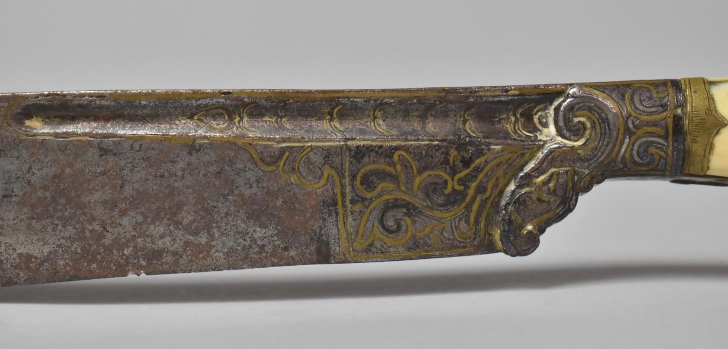 A Ceylonese Piha Kaetta Pistol Grip Dagger with Fullered Steel Blade and with Engraved and Gilt - Image 11 of 12