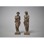 A Pair of Patinated Bronze Grand Tour Figures, Classical Gent and Lady, 12cms High