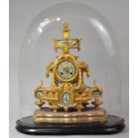 A Late 19th Century Gilded Spelter French Mantel Clock with Sevres Style Porcelain Panels and Vase
