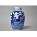 A Chinese Blue and White Ginger Jar and Cover Decorated with Robed Scholars in Exterior Scene, The