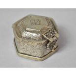 A Persian Metal Box of Hexagonal Form With Engraved Decoration and Pierced Clasp, 3.5cm High and 5cm