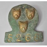 A Cast Lead Shropshire Fire Mark with Three Leopard Heads and Numbered 5266, with Old Painted
