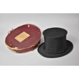 A Vintage Collapsible Opera Top Hat by Henry Heath with Addressed Oval Cardboard Container