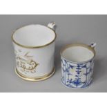 A Blue and White Tankard with Printed Mark for Germany Together with a Gilt and White Example