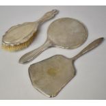 Two Silver Mounted Dressing Table Mirrors and a Silver Mounted Hair Brush, Some Condition Issues,