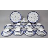 A Royal Worcester Blue and White Aesthetic Tea Set Decorated with Sparrows in Flight and Enriched