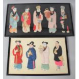 Two Late 19th Century Japanese Collage Pictures Illustrating Figures in a Colourful Traditional