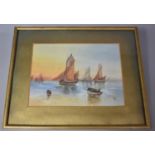 A Framed Watercolour, Fishing Barges in Sail, Signed H Cox, 1919. 29x21cms