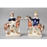 A Pair of 19th Century Staffordshire Pottery Figures of Royal Children Riding Striped Ponies, 15cm