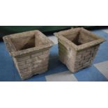A Pair of Reconstituted Stone Brick Stylised Planters, 40cm Square