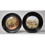 Two Ebonized Framed Prattware Pot Lids, 'The Enthusiast' and 'A Race or Derby Day'