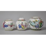 A Chinese Famille Verte Ginger Jar Together with Two Later Examples in the Famille Rose Pallet