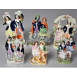 Six 19th Century Staffordshire Pottery Figures of Male and Female Couples, The Tallest 25cm high