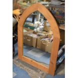 A Modern Gothic Style Pine Framed Wall Mirror, 70cm Wide and 100cm high