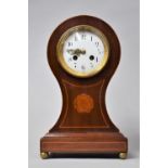 An Edwardian Inlaid Mahogany Balloon Clock with White Enamel Dial and Eight Day Movement. Working