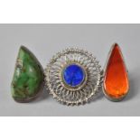 A Collection of Three Eastern Silver and White Metal Rings to Comprise Lapis, Green Turquoise and