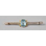 A Pretty 9ct Gold and Emerald Cut Large Aquamarine Mounted Brooch, Stone with Chip and Scratches,