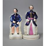 Two 19th Century Staffordshire Pottery Portrait Figures of Prince Albert Sitting in an Upholstered