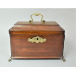 A George III Mahogany Sarcophagus Shaped Tea Caddy with Hinged Lid to Three Section Interior. Side
