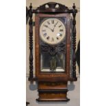 A Late 19th/Early 20th Century American inlaid Rosewood Wall Clock, 85cms High