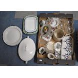 A Box Containing Various Enamelled Wares, Glasswares, Ceramics etc