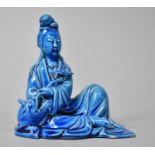 A Chinese Blue Glazed Study of Guanyin, Having Impressed Oval Seal Mark to Base, 14cm high