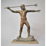 A Copper Plated Cast Metal Figure of the Artemision Bronze, Mounted on a Painted Wooden Base, 41cm