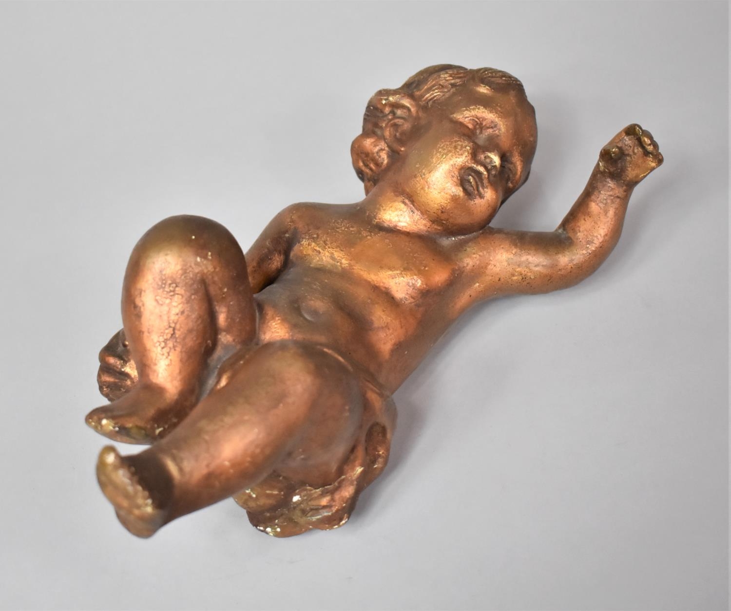 An Early 20th Century Continental Putti, Gilded Cast Composition Material. 12cm x 15cm x 30cm. AF - Image 2 of 7