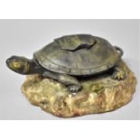 A Mid 20th Century Continental Spelter Tortoise Inkwell Mounted on a Marble Plinth, 17cm x 14cm