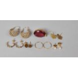 A Collection of Gold and Yellow Metal Items to include Large Mounted Red Stone Pendant, Various