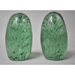 A Near Pair of Victorian Green Glass Dumps, 14cms High