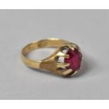 A Ruby and Yellow Metal Mounted Gypsy Ring (Reshanked with 9ct) Oval Cut Ruby Approx 2.5cts. 5.4gms.