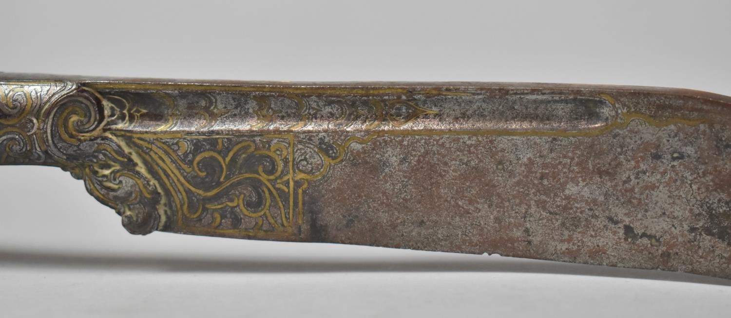 A Ceylonese Piha Kaetta Pistol Grip Dagger with Fullered Steel Blade and with Engraved and Gilt - Image 3 of 12