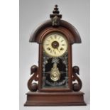 A Late Victorian/Edwardian Mahogany American Mantel Alarm Clock with Glazed Door and Arched Top,