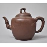 A 19th Century Chinese Yixing Teapot with Stylised Bamboo Spout and Handle (AF) 12cms High