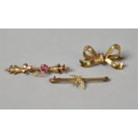 A Collection of Three Late 19th Century 9ct Gold and Yellow Metal Brooches/Pins to include Swallow