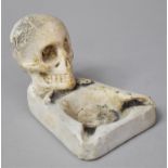 An Early 20th Century Plaster Cast Ashtray Decorated with a Skull and Crossed Bones, 8cm x 8cm x