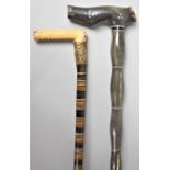 A Group of Two 19th Century Specimen Horn Walking Sticks, One with a Gilt Metal Mount, the Longest