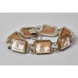 A Grand Tour Shell Cameo Bracelet on Silver with Gold Metal Rope Border.