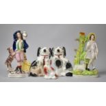 A Collection of 19th Century Staffordshire Figures and Dogs to Include C.1855 Spill in the Form of