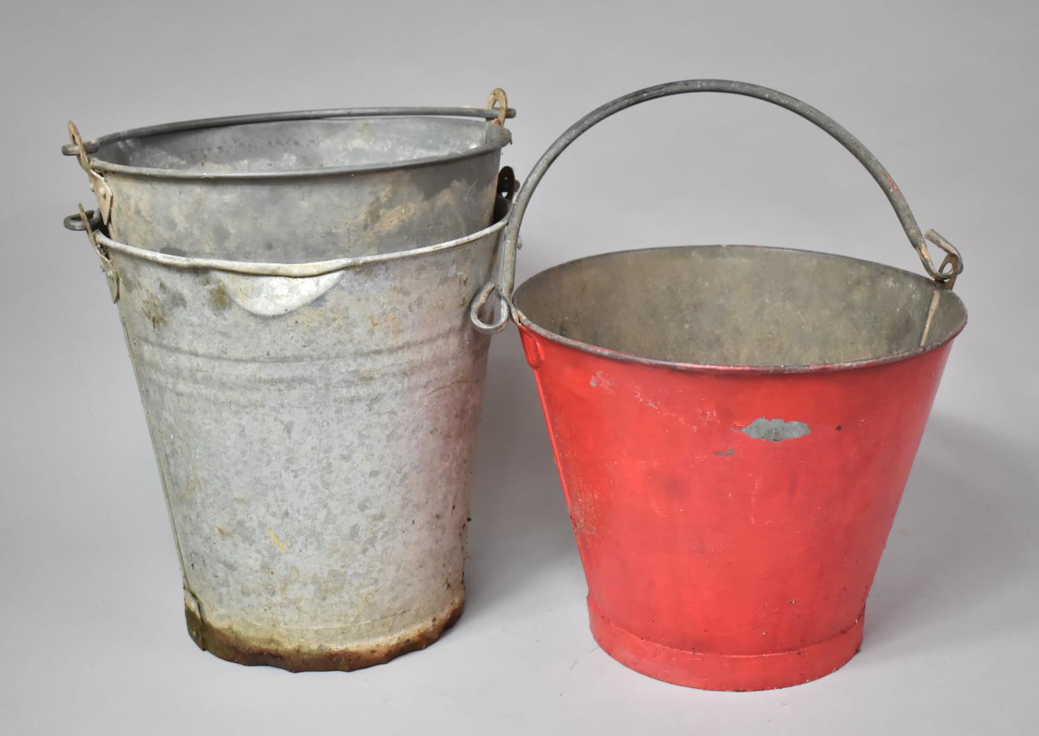 A Collection Three Galvanized Fire Buckets, One Painted Red - Image 2 of 2