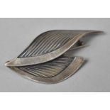 A Danish Style Continental Silver Stylised Leaf Brooch, Hand Signed A P and Stamped 830S, 6cms Long