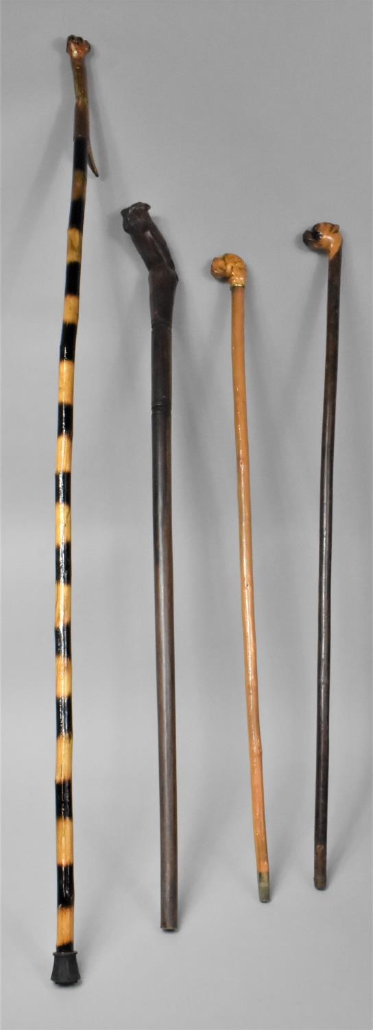 A Group of Four 20th Century Walking Sticks and Canes with Carved Animal Head Handles, The Longest - Image 7 of 7